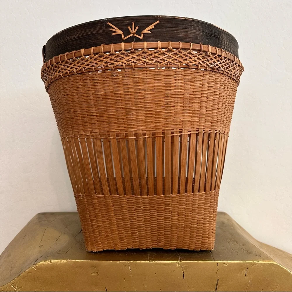 Vintage 1960s Japanese/Thai Woven bamboo harvest decorative basket-14” tall